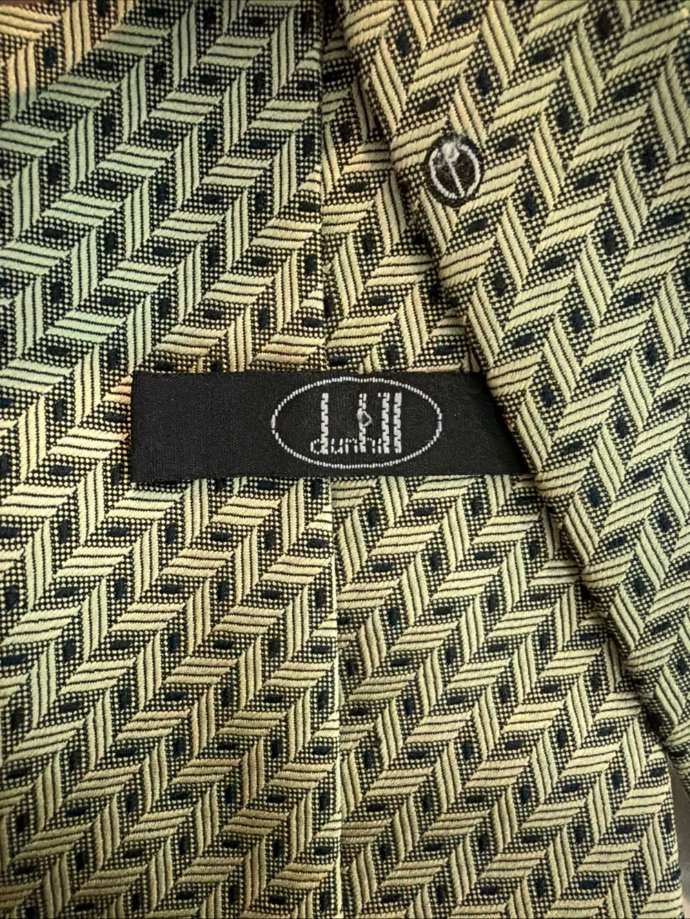 Lot Of Two Dunhill Silk Neck Ties Geometric Pattern Blue Yellow d Logo